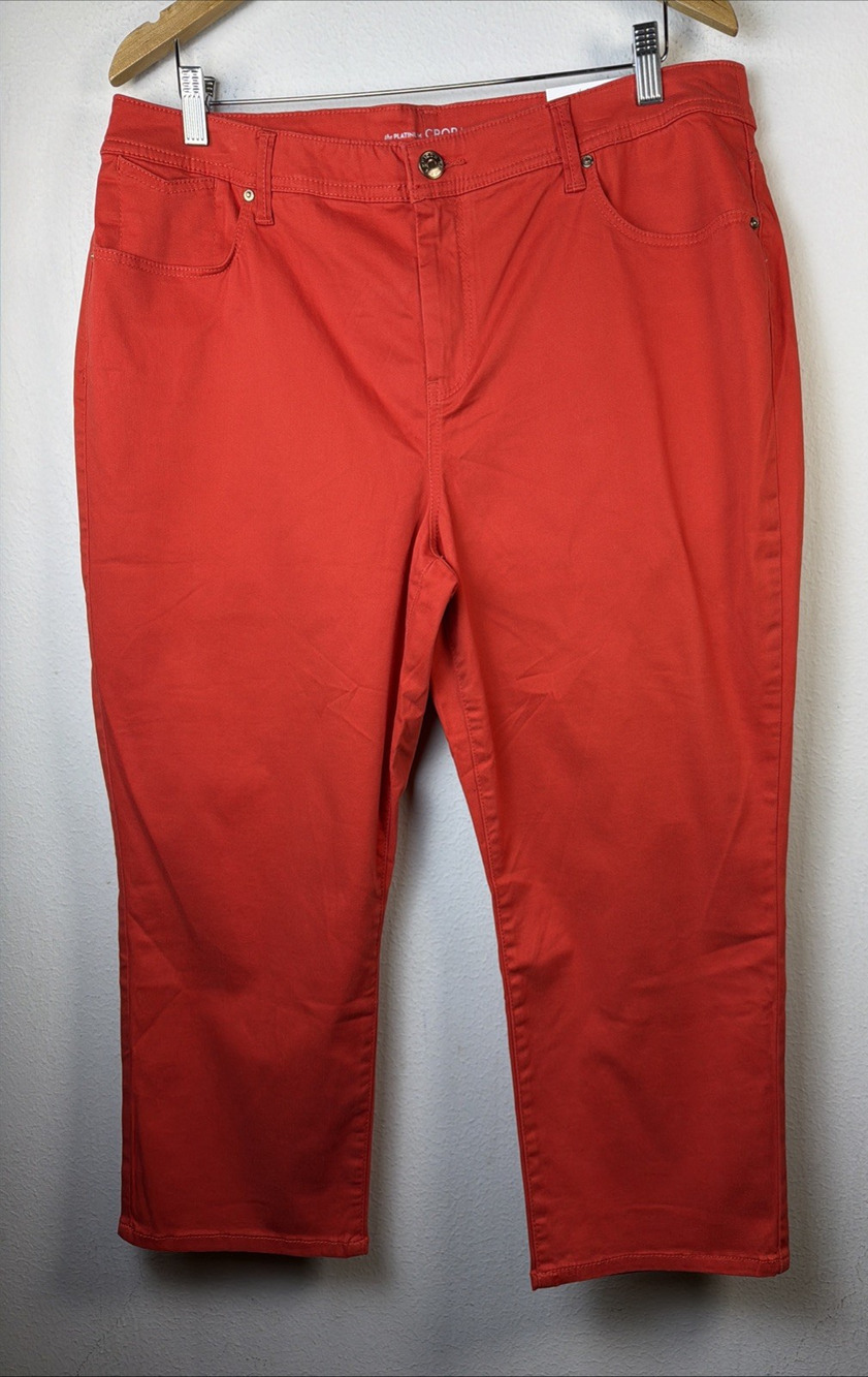 Chico's Platinum Crop womens 16 petite Denim Jeans sateen girlfriend red NWT